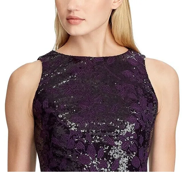 RALPH LAUREN Women's Sequined Sheath Cocktail Dress in Deep Purple