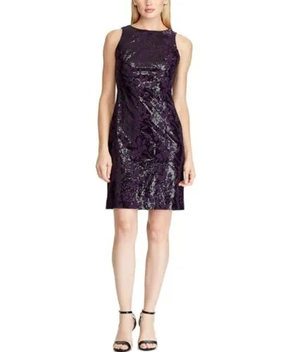 RALPH LAUREN Women's Sequined Sheath Cocktail Dress in Deep Purple