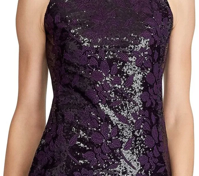 RALPH LAUREN Women's Sequined Sheath Cocktail Dress in Deep Purple