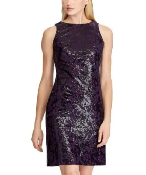 RALPH LAUREN Women's Sequined Sheath Cocktail Dress in Deep Purple