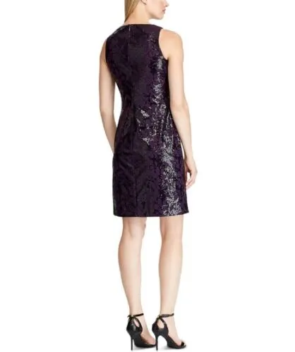 RALPH LAUREN Women's Sequined Sheath Cocktail Dress in Deep Purple