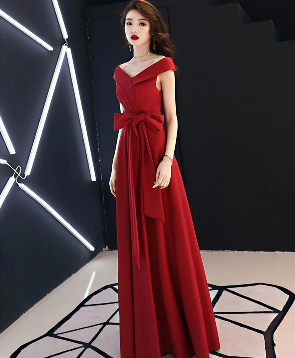 Red V Neck Long Prom Dress, Red Formal Party Dress
