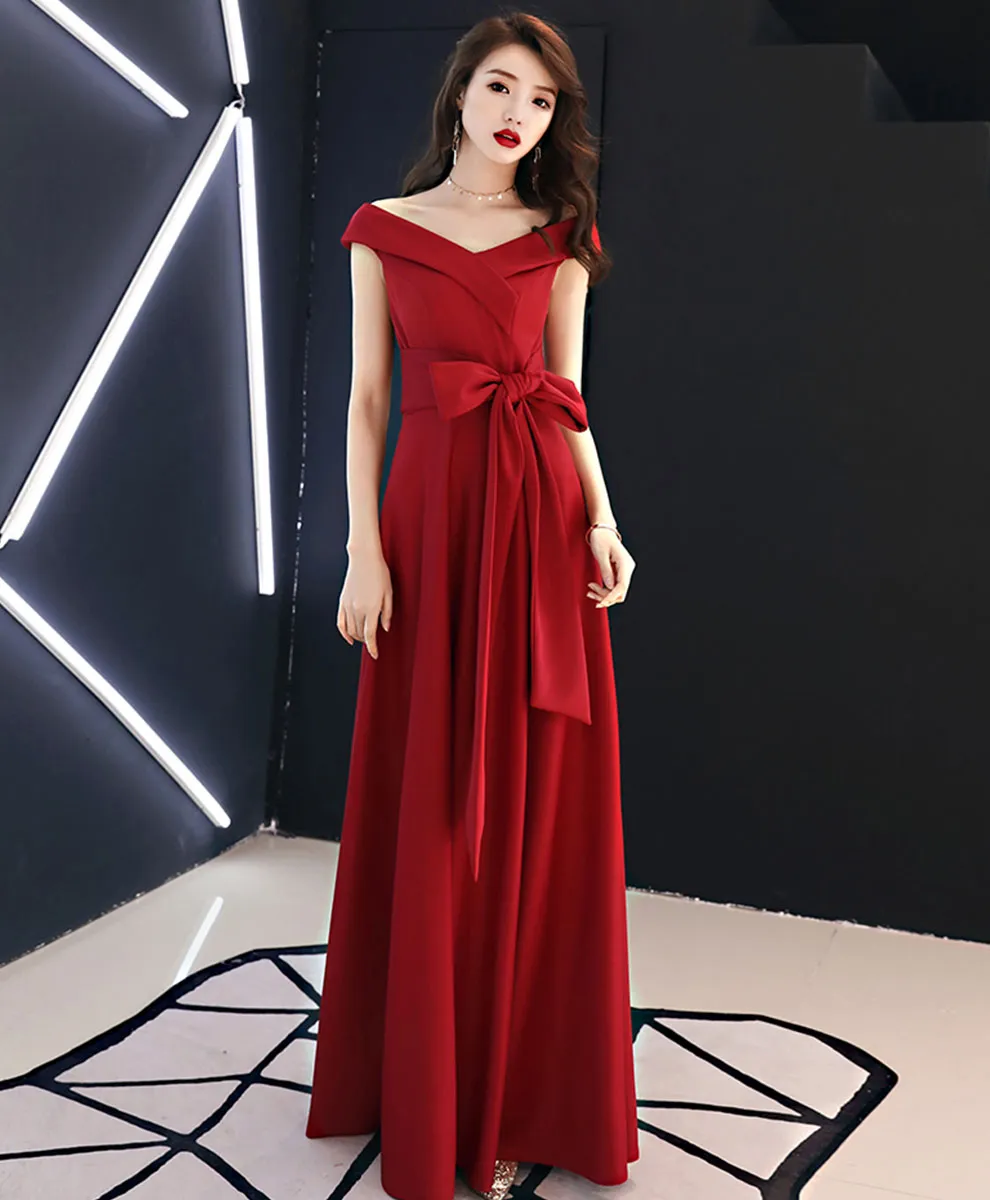 Red V Neck Long Prom Dress, Red Formal Party Dress