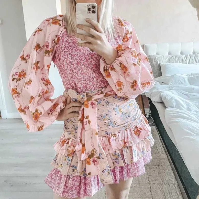 Reese Pink Floral Ruffled Mini Dress