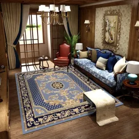 Royal Blue and Gold Designer Luxury Non-Slip  Rug Carpet