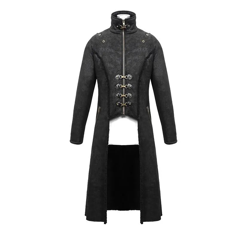 'Satiate' Punk Coat With Detachable Fur Cape Collar