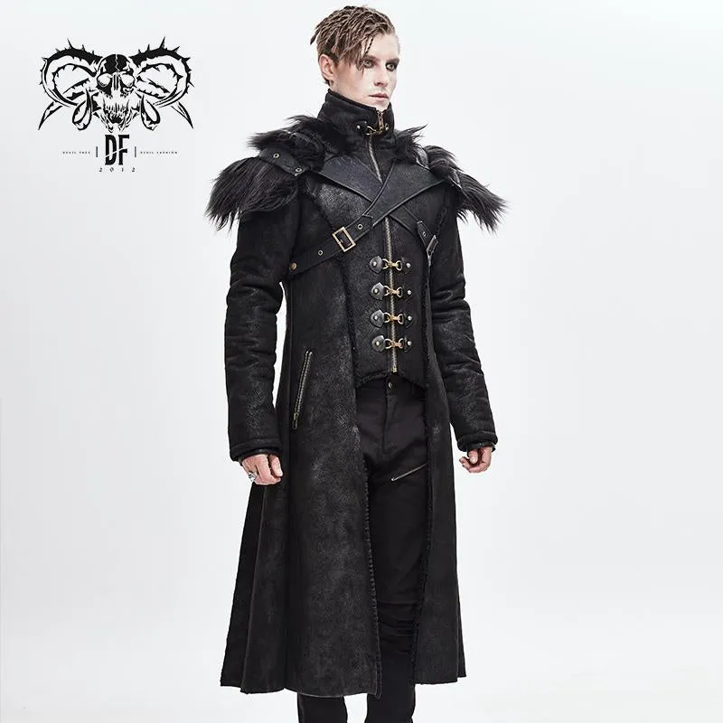 'Satiate' Punk Coat With Detachable Fur Cape Collar