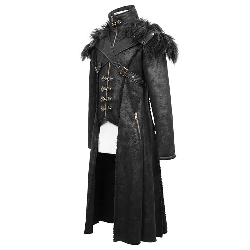 'Satiate' Punk Coat With Detachable Fur Cape Collar