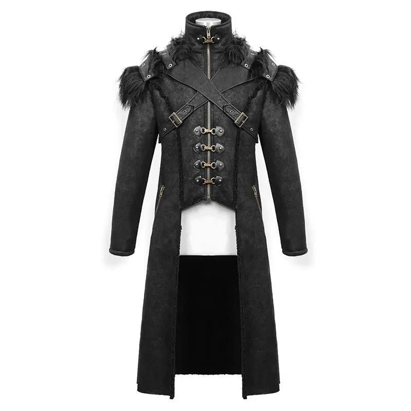 'Satiate' Punk Coat With Detachable Fur Cape Collar