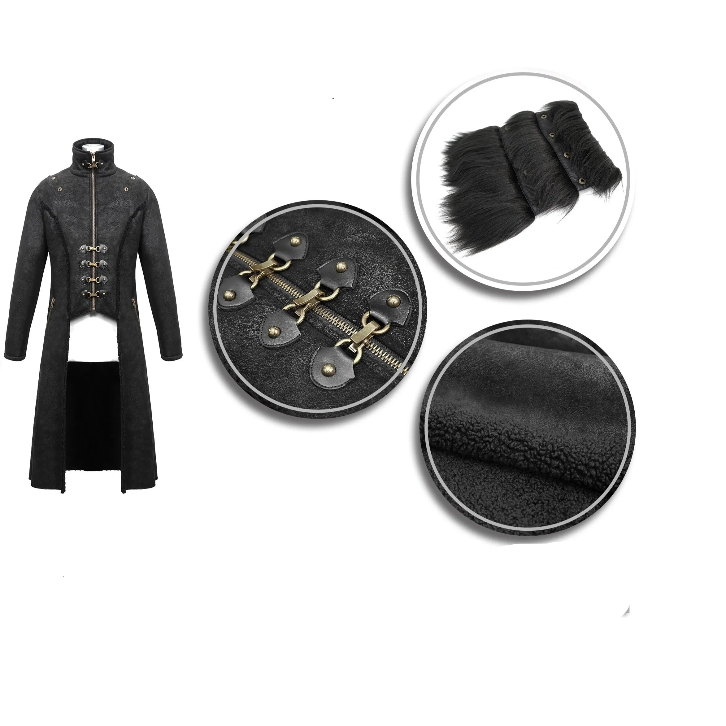 'Satiate' Punk Coat With Detachable Fur Cape Collar