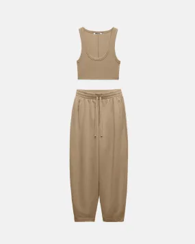 Set Of Two : Corset Style Top & Relaxed Fit Joggers in Light Brown