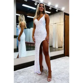 Sexy V-neck Sequins Prom Dress with Slit