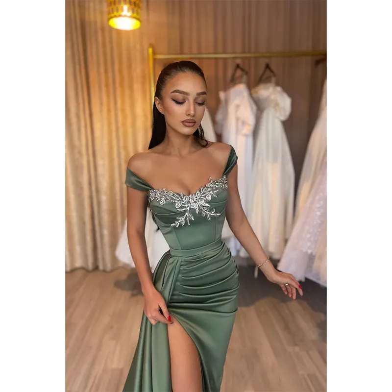 Sheath Double Straps Beads Long Prom Formal Dress