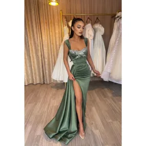 Sheath Double Straps Beads Long Prom Formal Dress