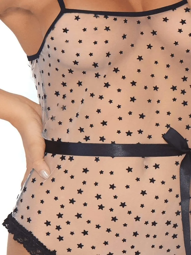 Sheer Nude Velvet Star Teddy