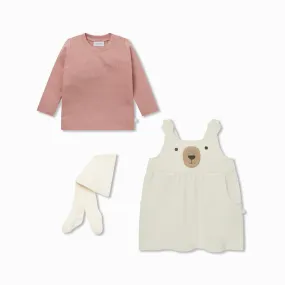 Sherpa Bear Pinafore T-Shirt & Tights Outfit