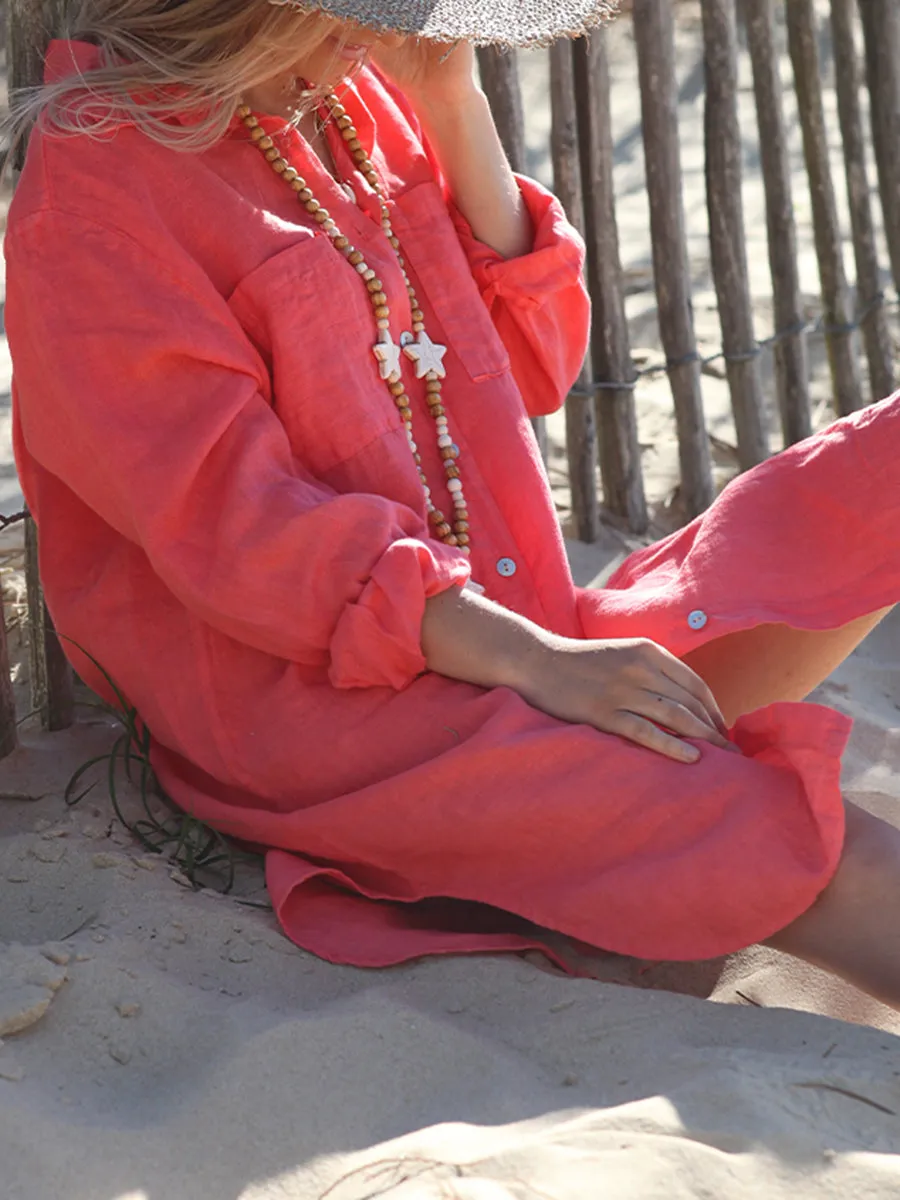 Shirt Collar Solid Color Comfortable Long Sleeve Dress