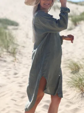 Shirt Collar Solid Color Comfortable Long Sleeve Dress