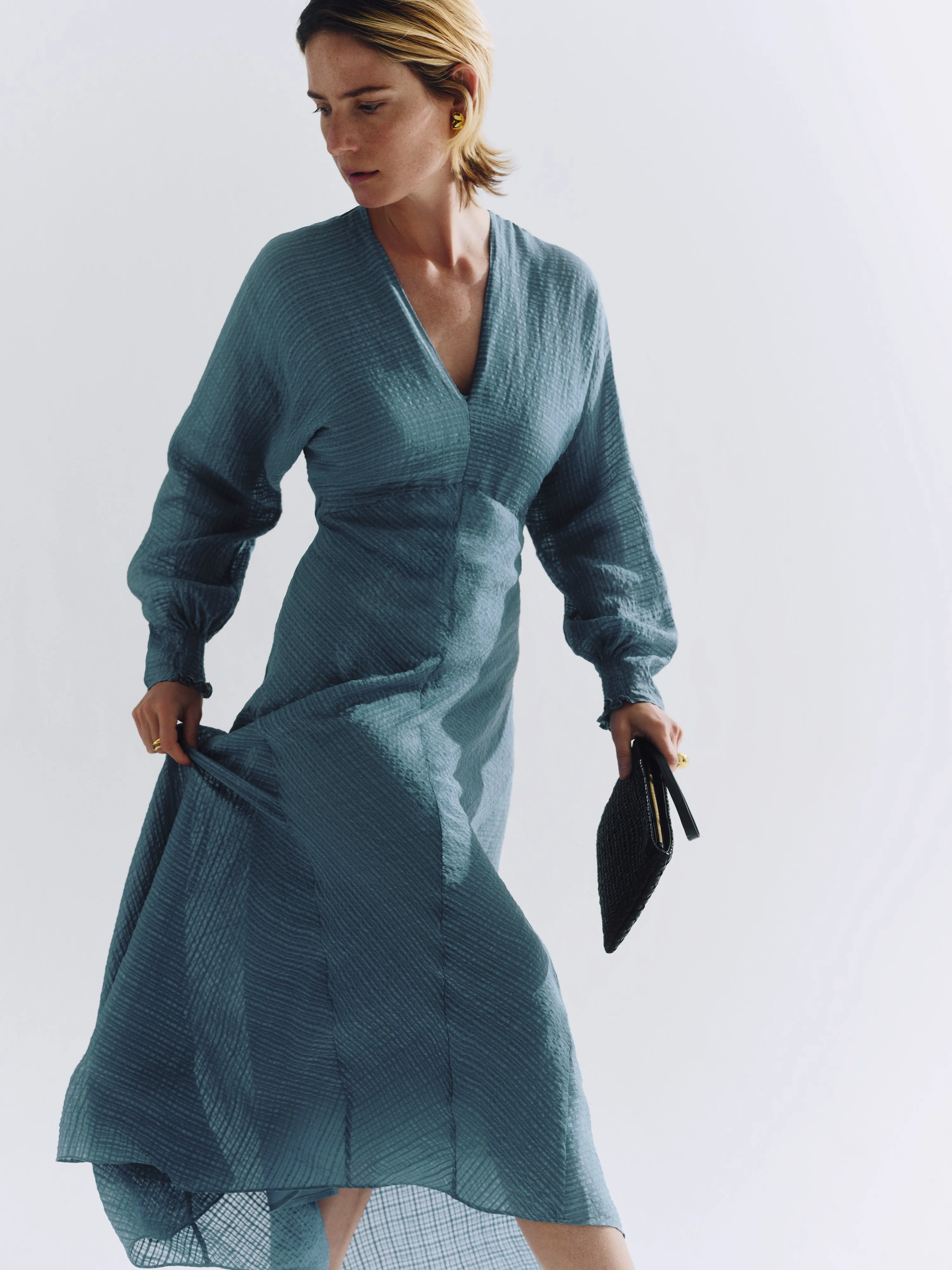 Silk Linen Gauze Maxi Dress | Blue