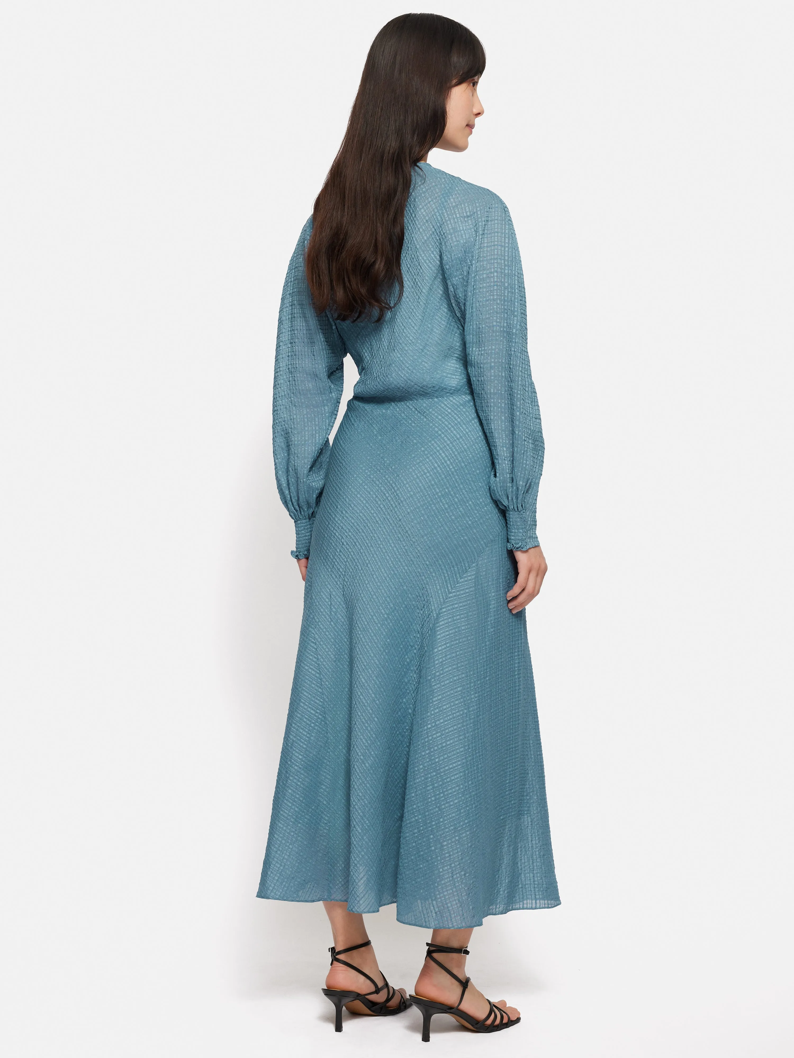 Silk Linen Gauze Maxi Dress | Blue