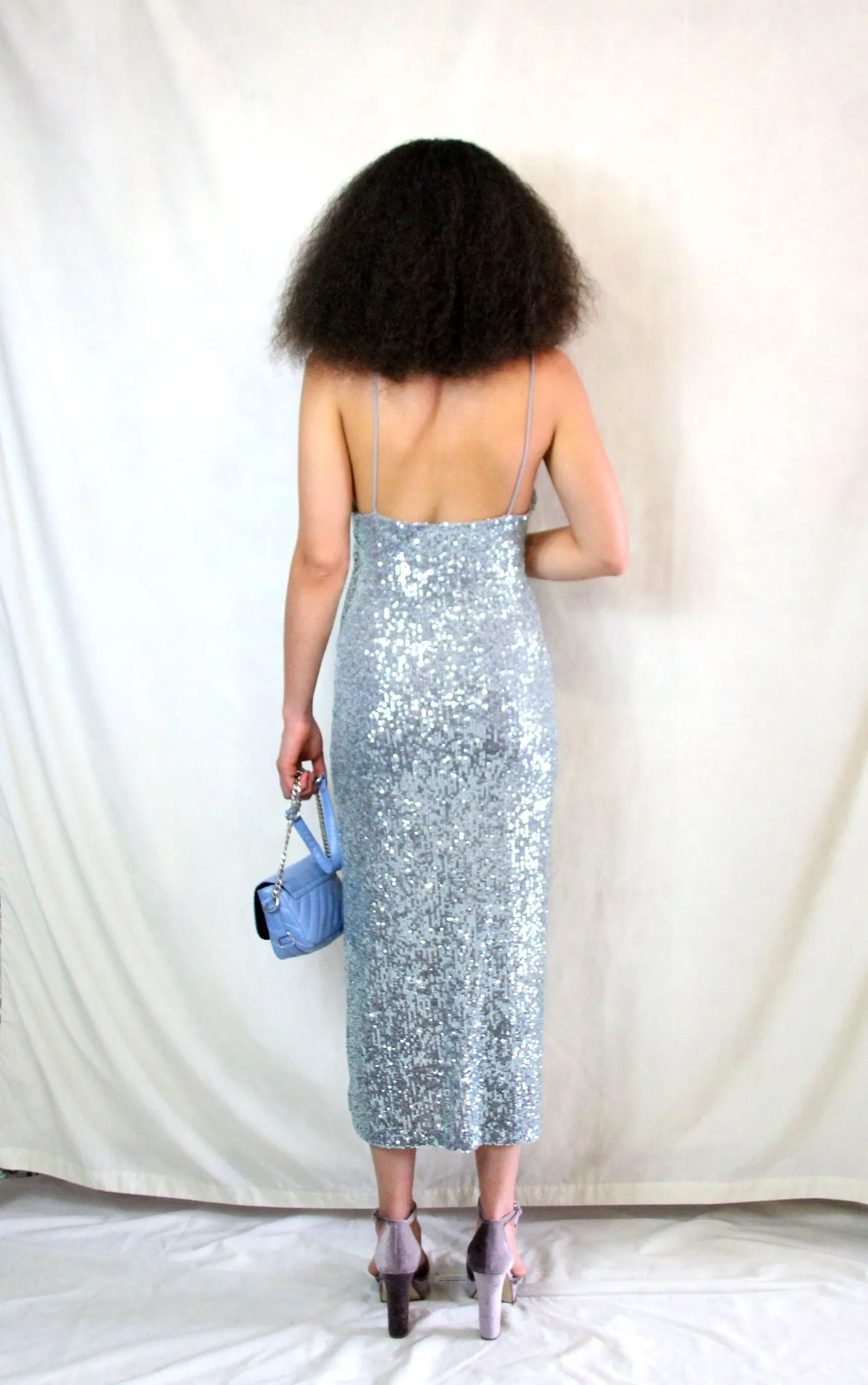 Silver Midi Sequin Party Dress Size 10