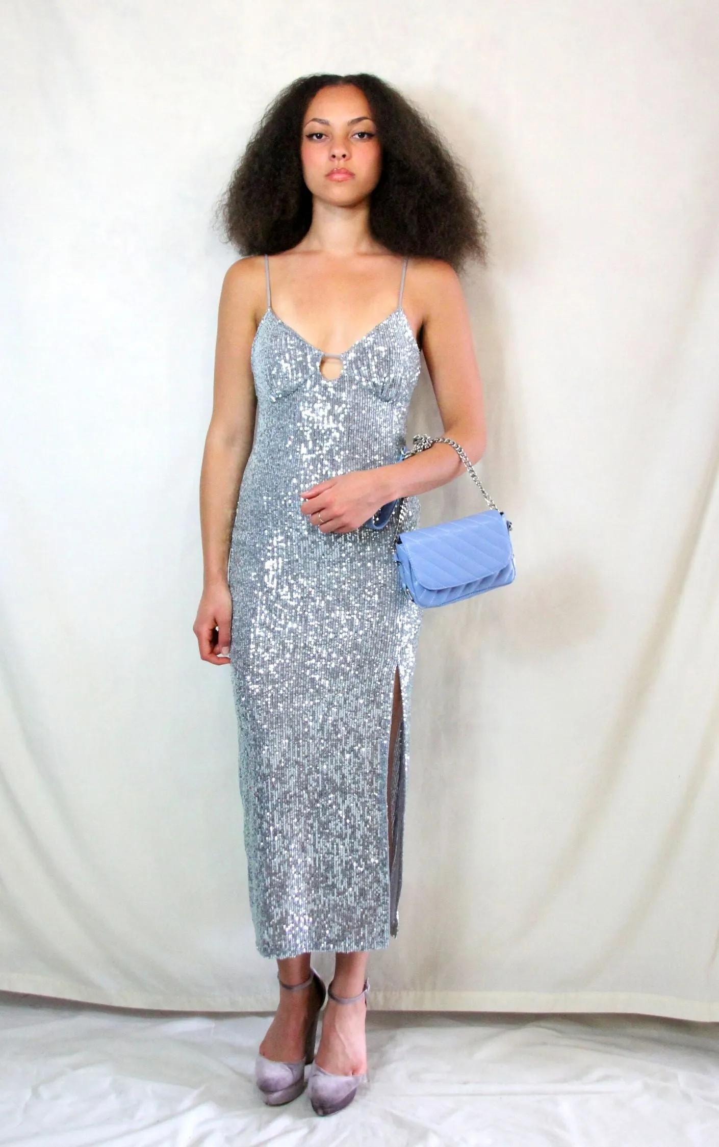 Silver Midi Sequin Party Dress Size 10