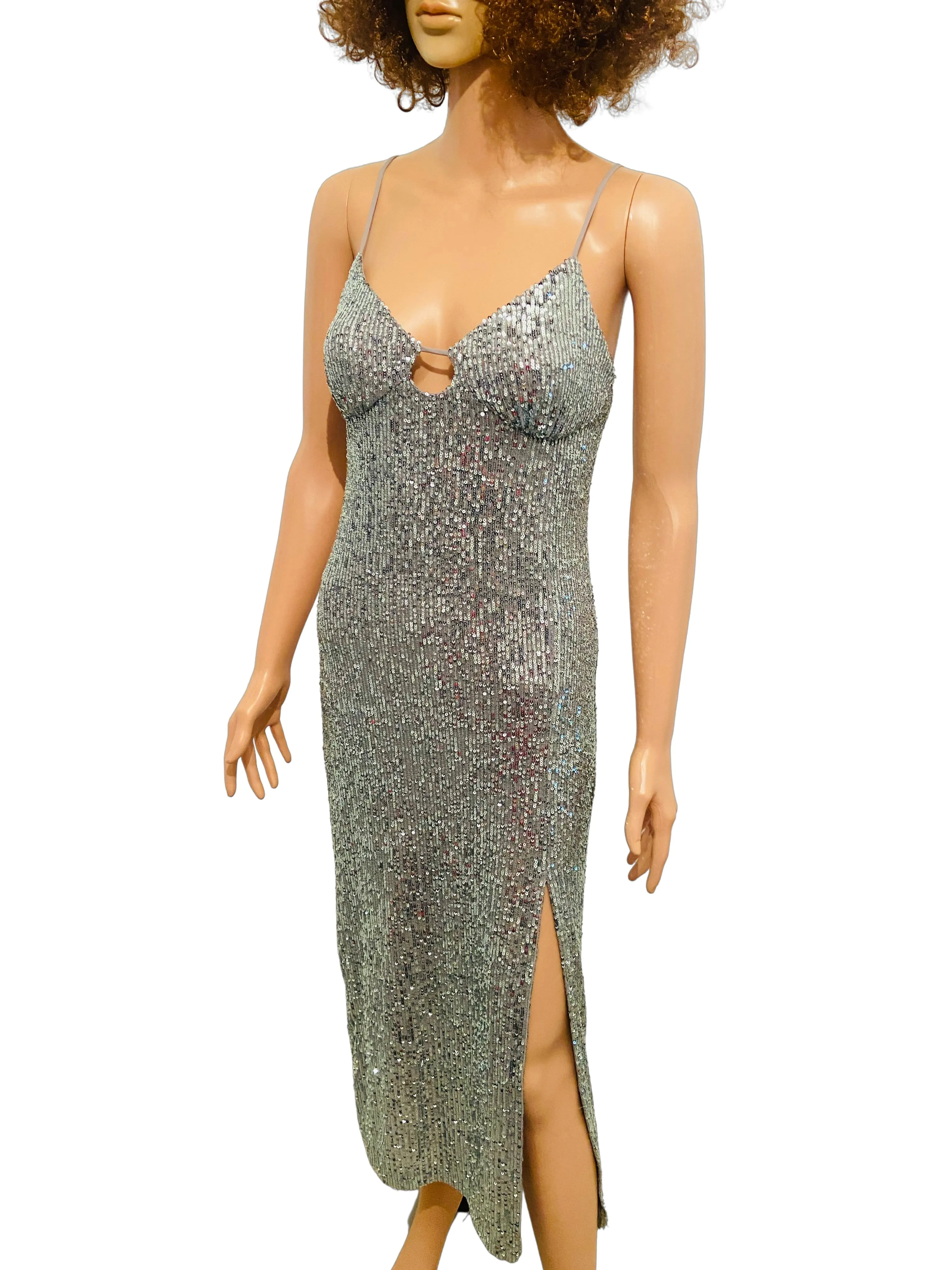 Silver Midi Sequin Party Dress Size 10