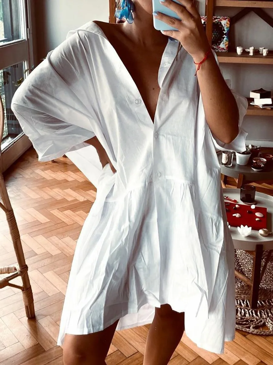 Solid Color Short Sleeve Comfortable Dress