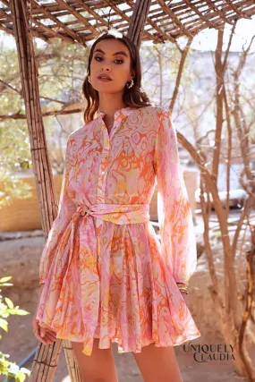 Sonia Watercolor Print Silk Skater Dress