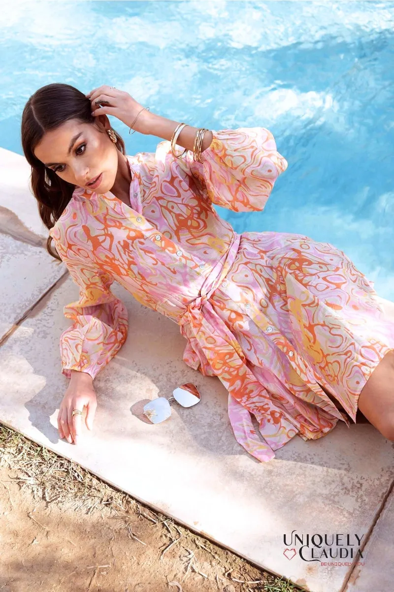 Sonia Watercolor Print Silk Skater Dress