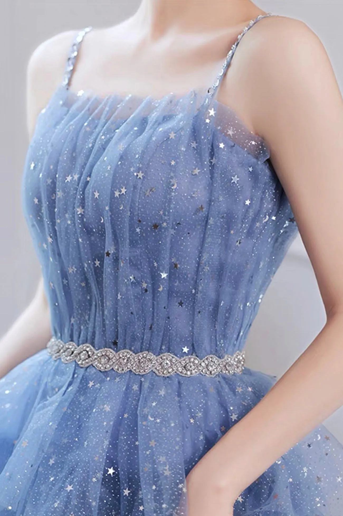 Spaghetti Strap Tulle Short Prom Dress, Cute Blue Homecoming Party Dress