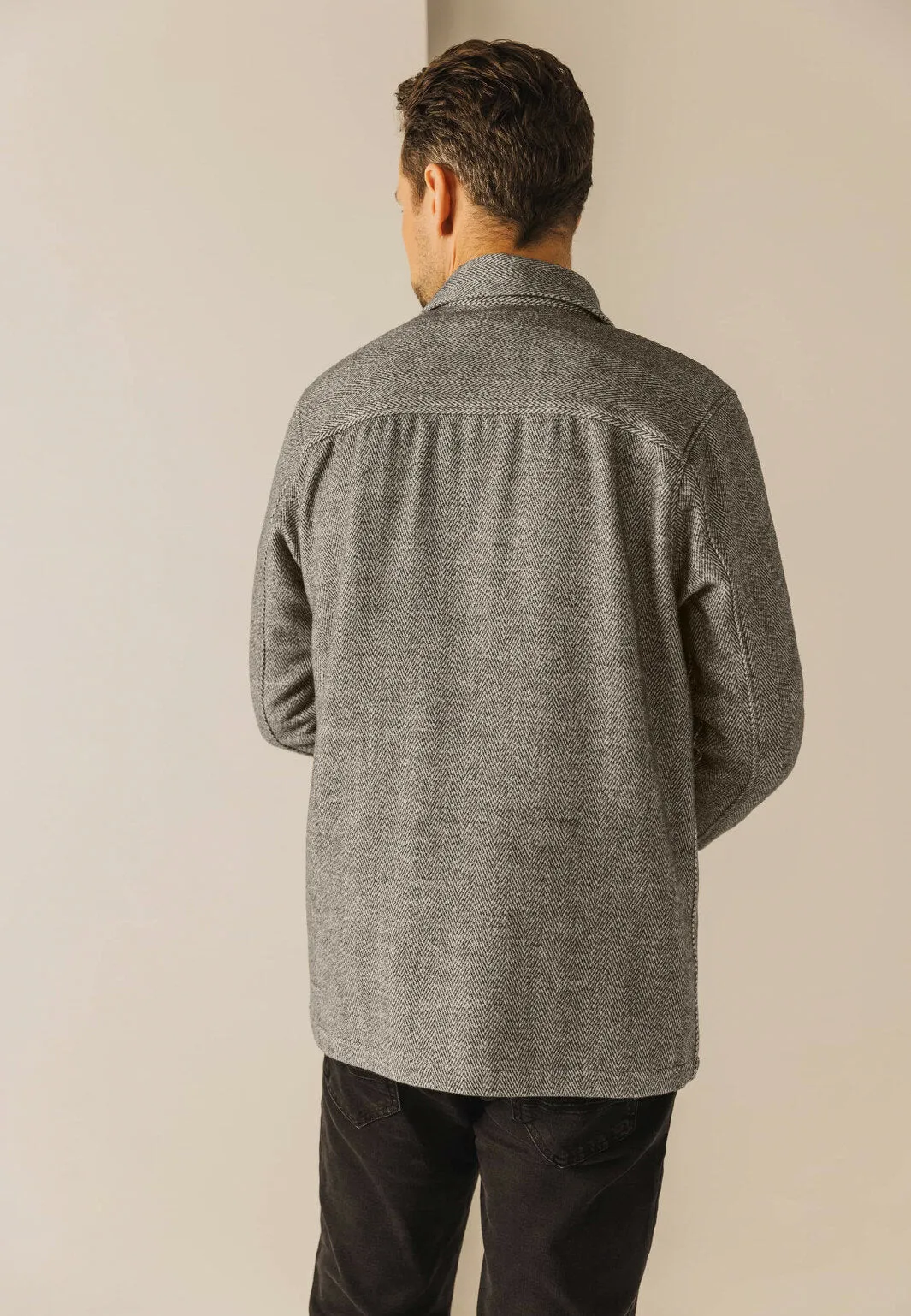 State Of Art Beige & Charcoal Herringbone Overshirt