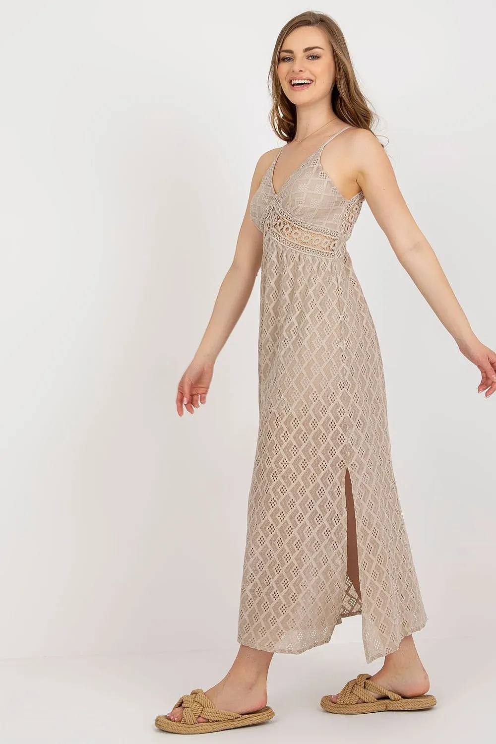 Strapless openwork dress with a back tie