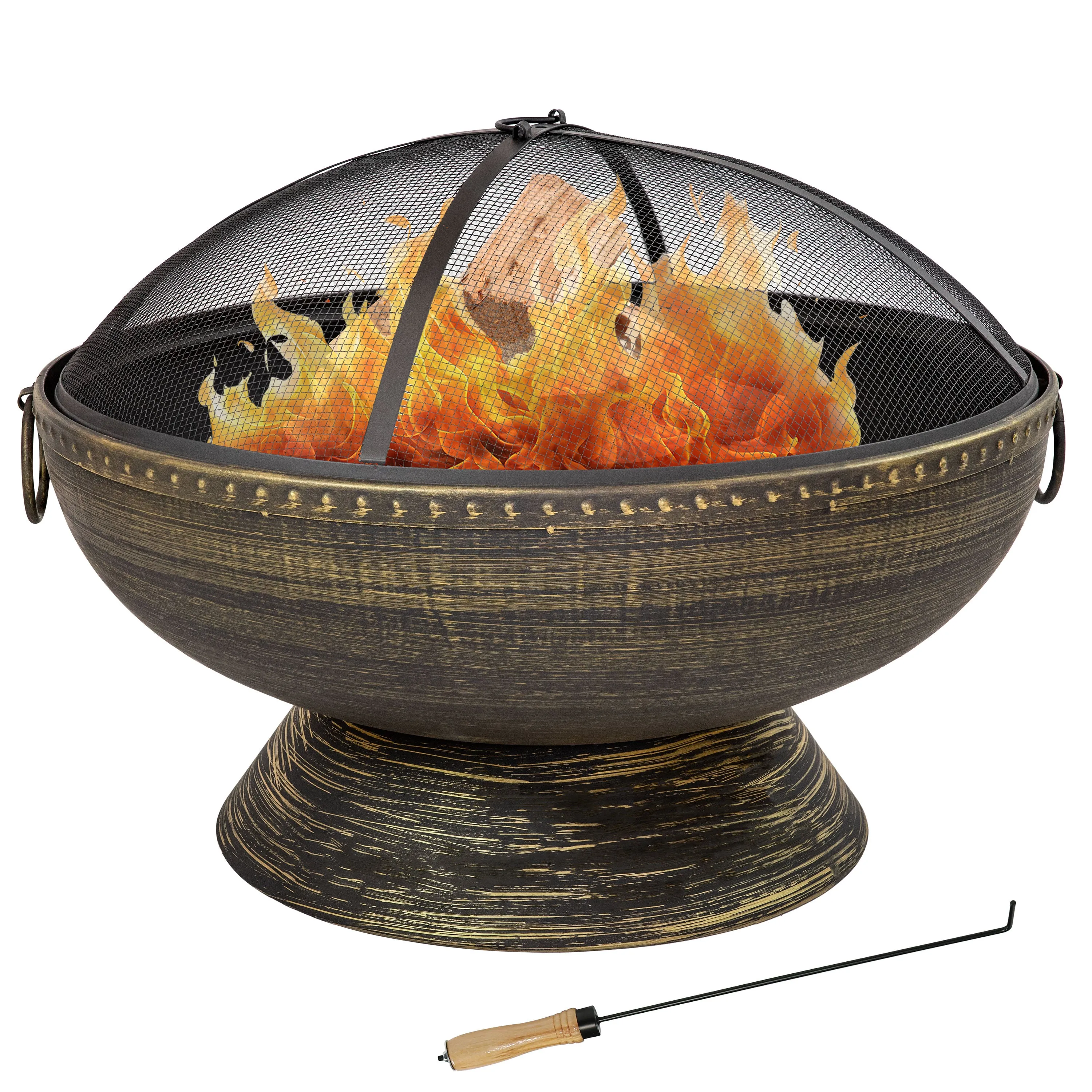 Sunnydaze 30" Royal Outdoor Steel Fire Pit with Spark Screen and Poker