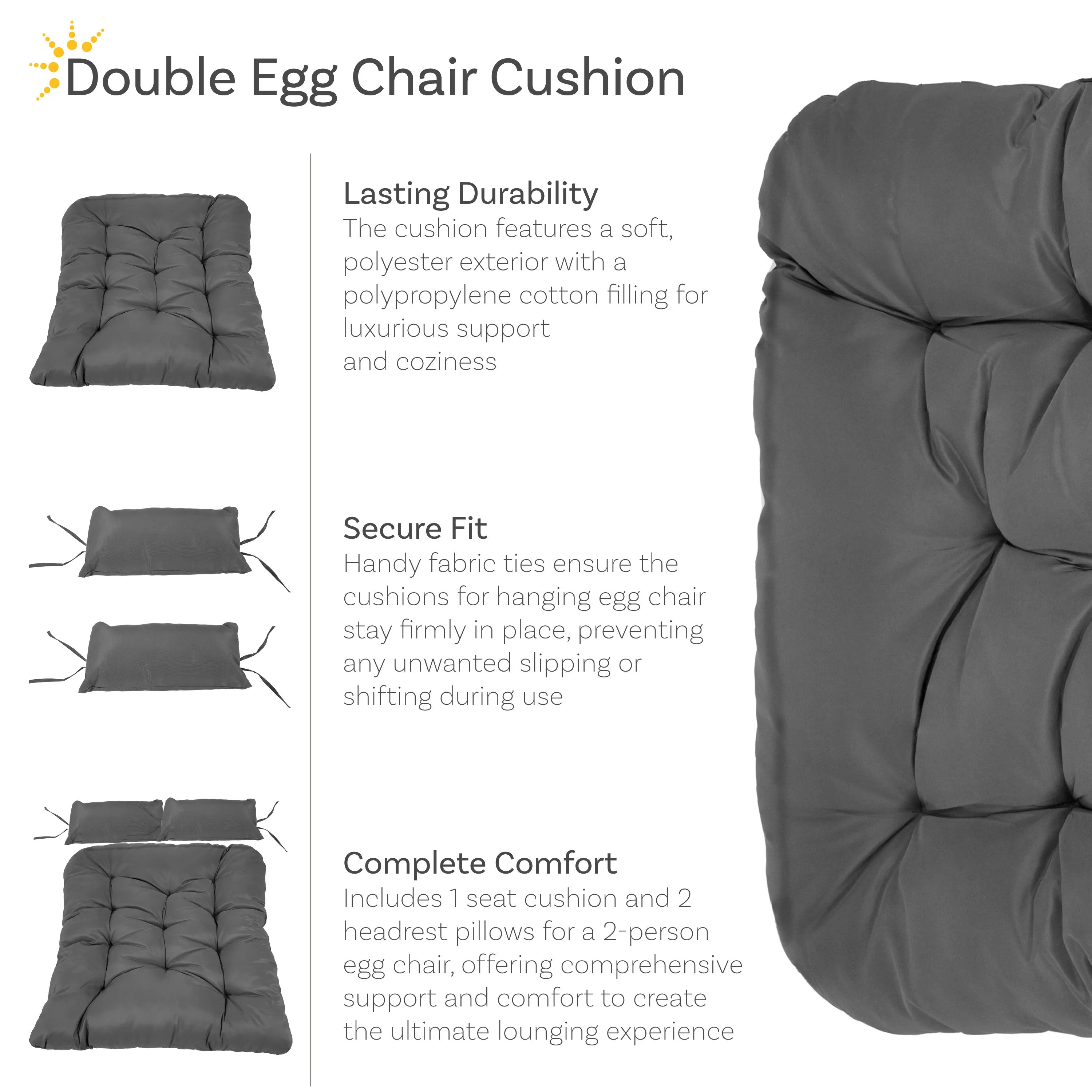 Sunnydaze Andrei Double Egg Chair Cushion Replacement Set - Dark Gray