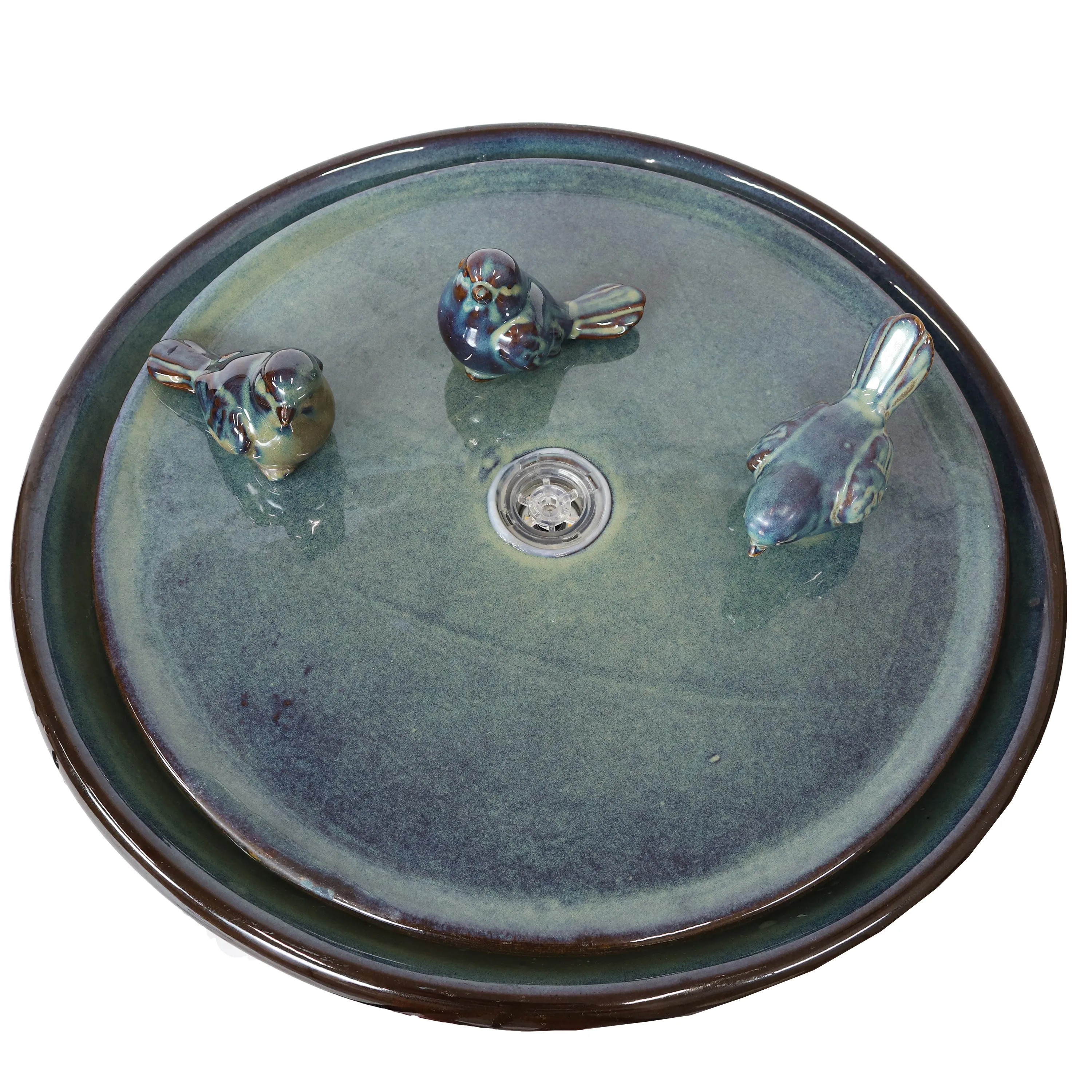 Sunnydaze Gathering Birds Ceramic Outdoor Fountain with LED Lights - 28.25"