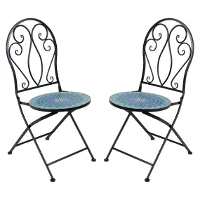Sunnydaze Mosaic Tile Foldable Bistro Chair with Iron Frame - 2-Pack