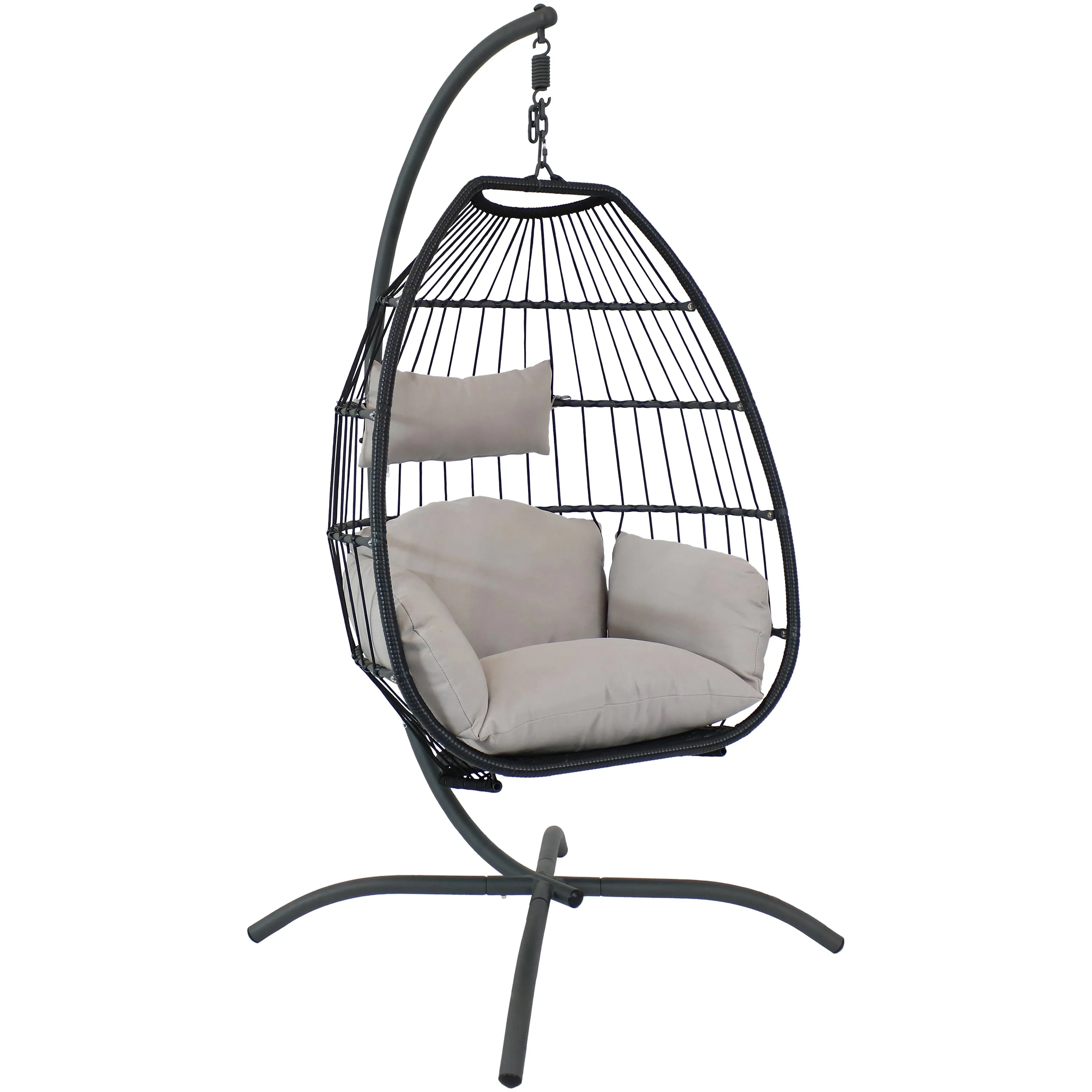 Sunnydaze Oliver Resin Wicker Egg Chair and Stand - Gray Cushions