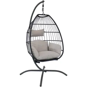 Sunnydaze Oliver Resin Wicker Egg Chair and Stand - Gray Cushions