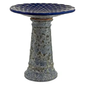 Sunnydaze Rennes Outdoor Ceramic Bird Bath - Blue Lava Finish - 22.5" H