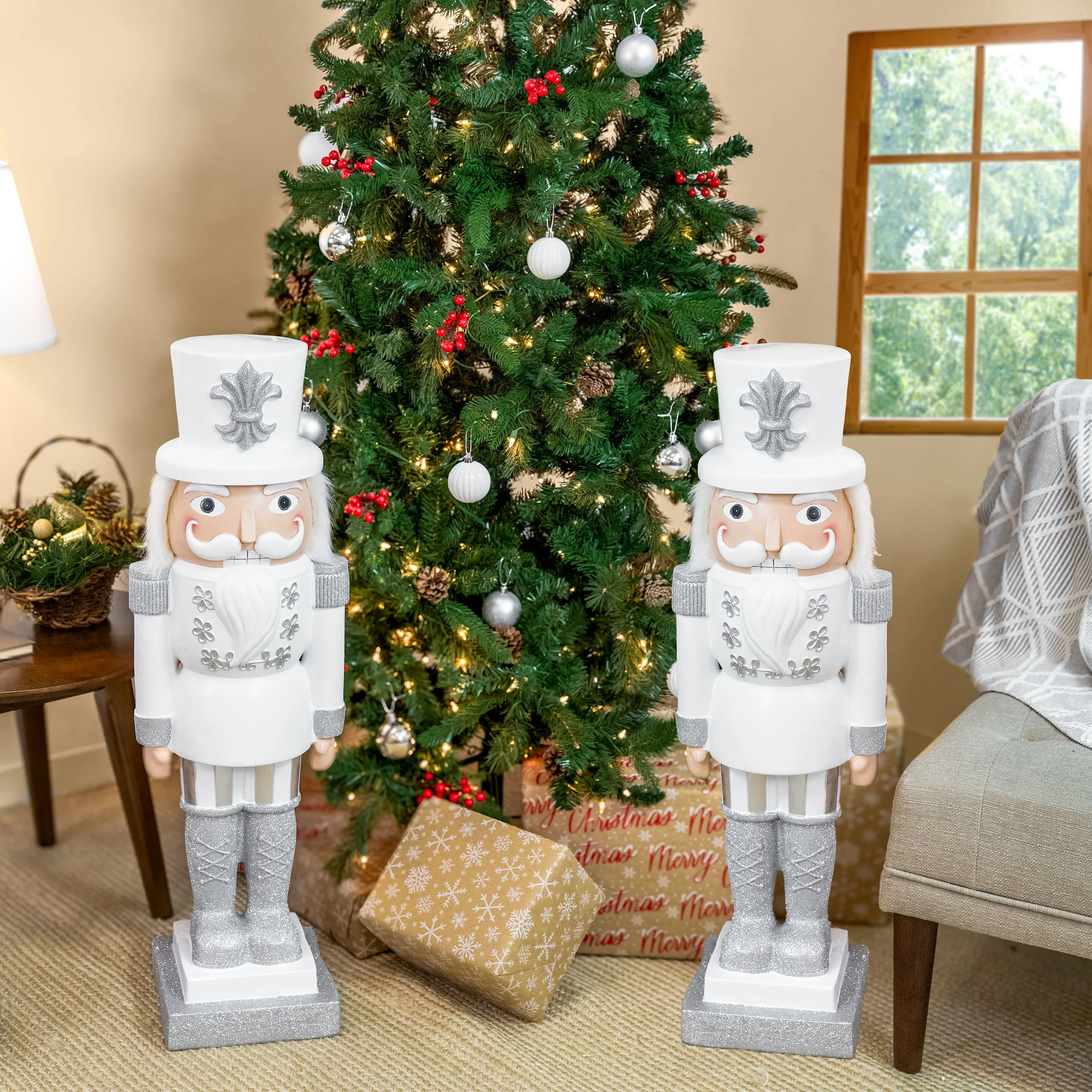 Sunnydaze Sterling the Silver Christmas Nutcracker Statue - 37" H