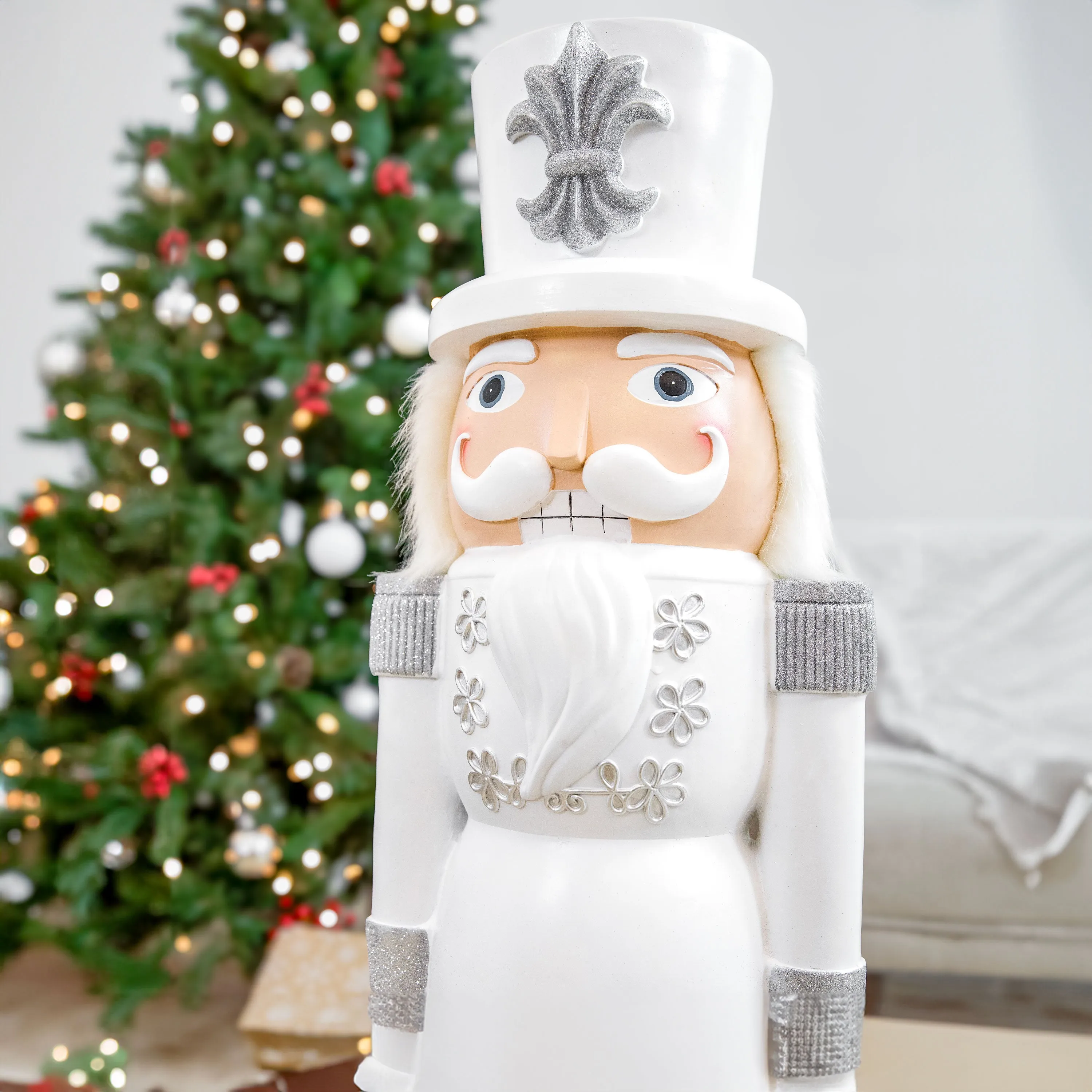 Sunnydaze Sterling the Silver Christmas Nutcracker Statue - 37" H