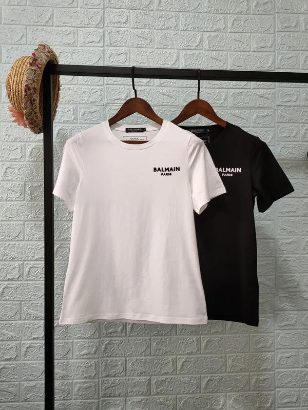 T Shirt Balmain Spring/Summer Cotton Flocking Small Letter Short Sleeve T-shirt for Men and Women