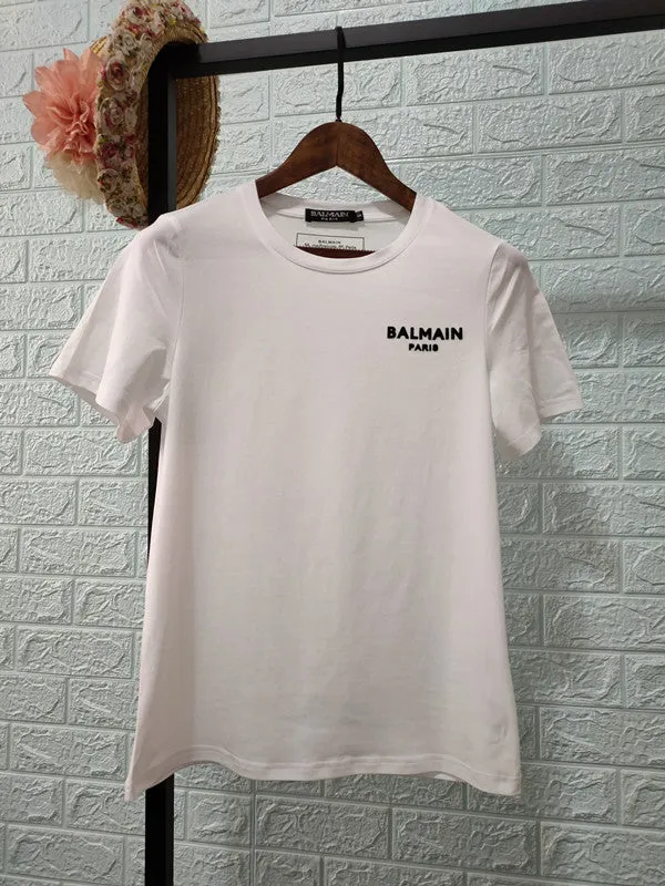 T Shirt Balmain Spring/Summer Cotton Flocking Small Letter Short Sleeve T-shirt for Men and Women