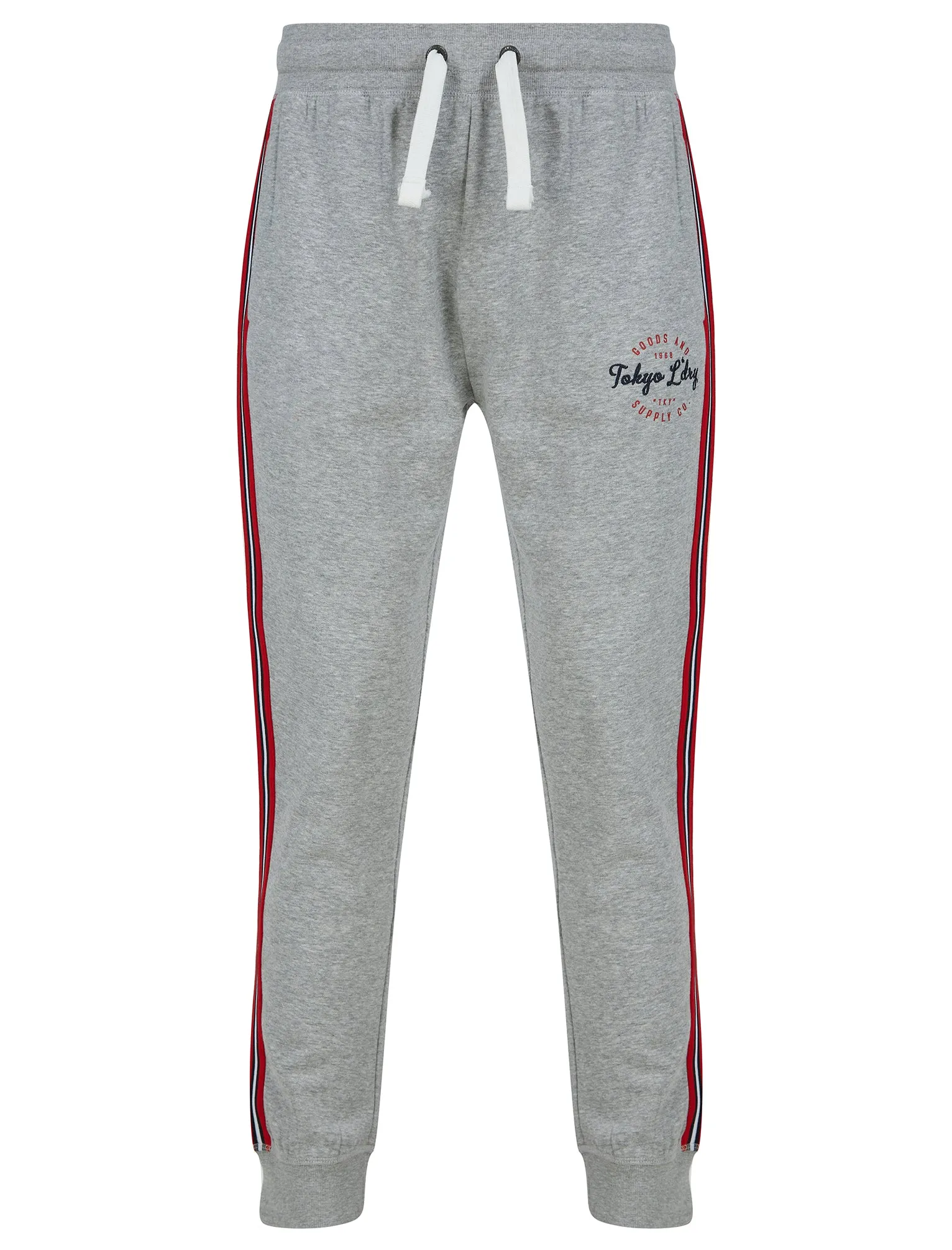 Taper Cuffed Joggers with Tape Detail in Light Grey Marl - Tokyo Laundry