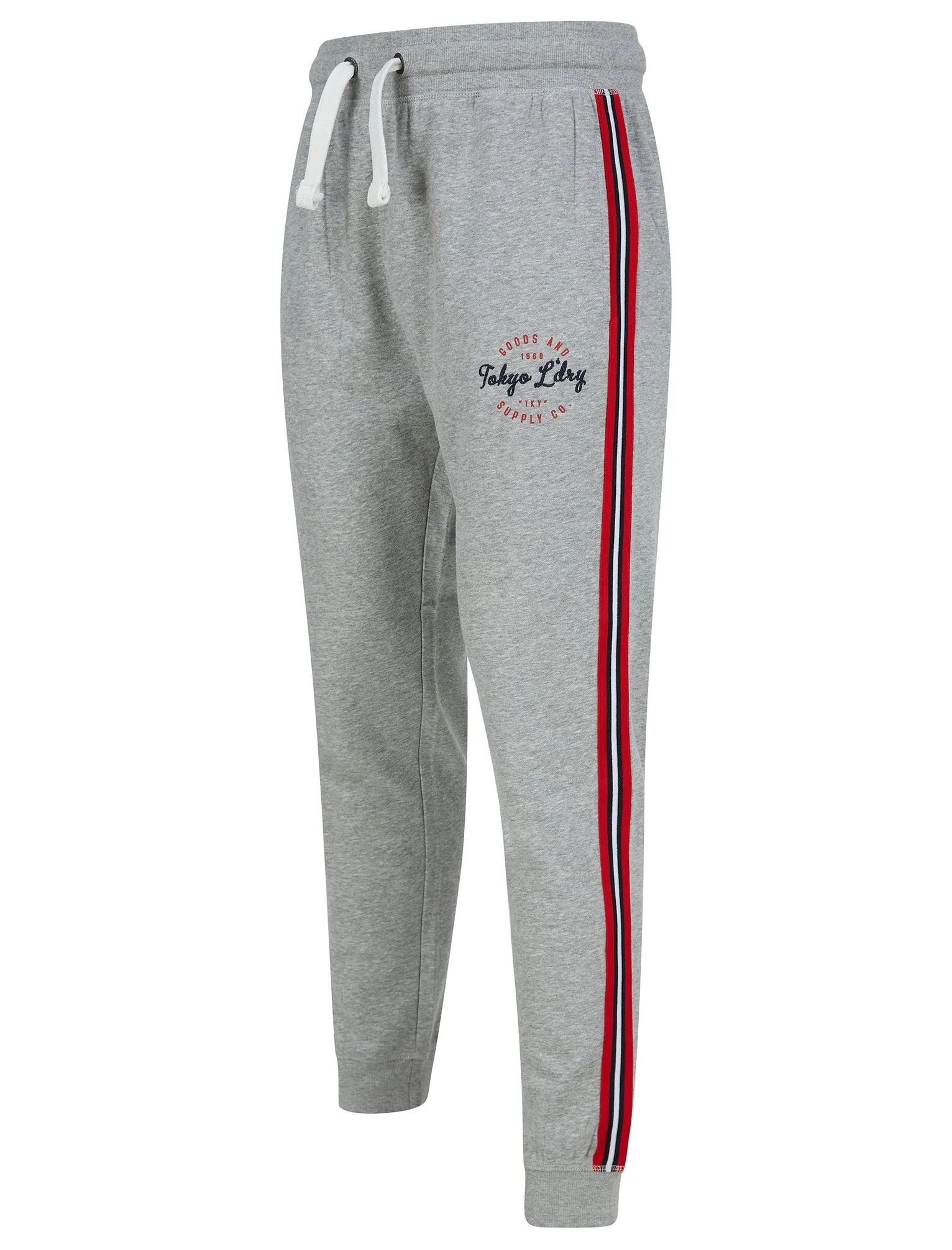 Taper Cuffed Joggers with Tape Detail in Light Grey Marl - Tokyo Laundry
