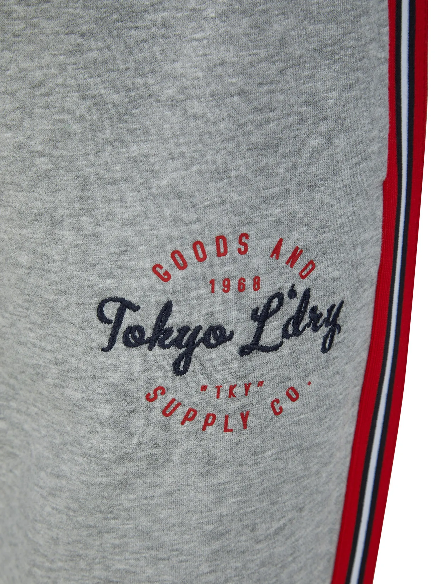 Taper Cuffed Joggers with Tape Detail in Light Grey Marl - Tokyo Laundry