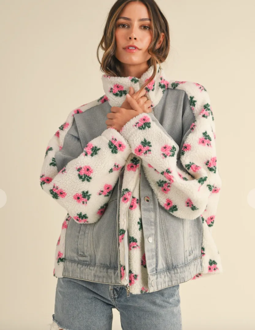 The Analise Floral Shearling Denim Jacket
