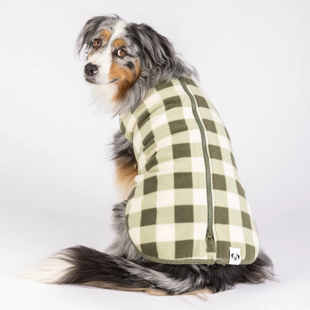 The Floofy Fleece Dog Coat | Green Gingham