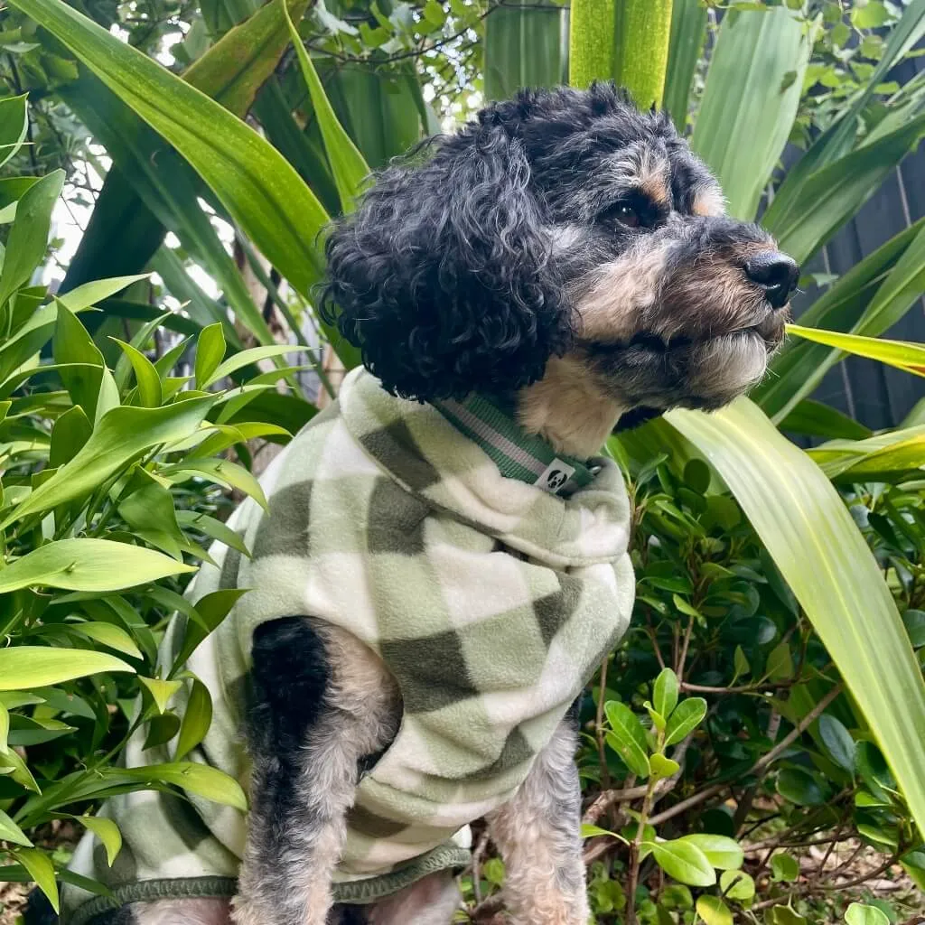 The Floofy Fleece Dog Coat | Green Gingham